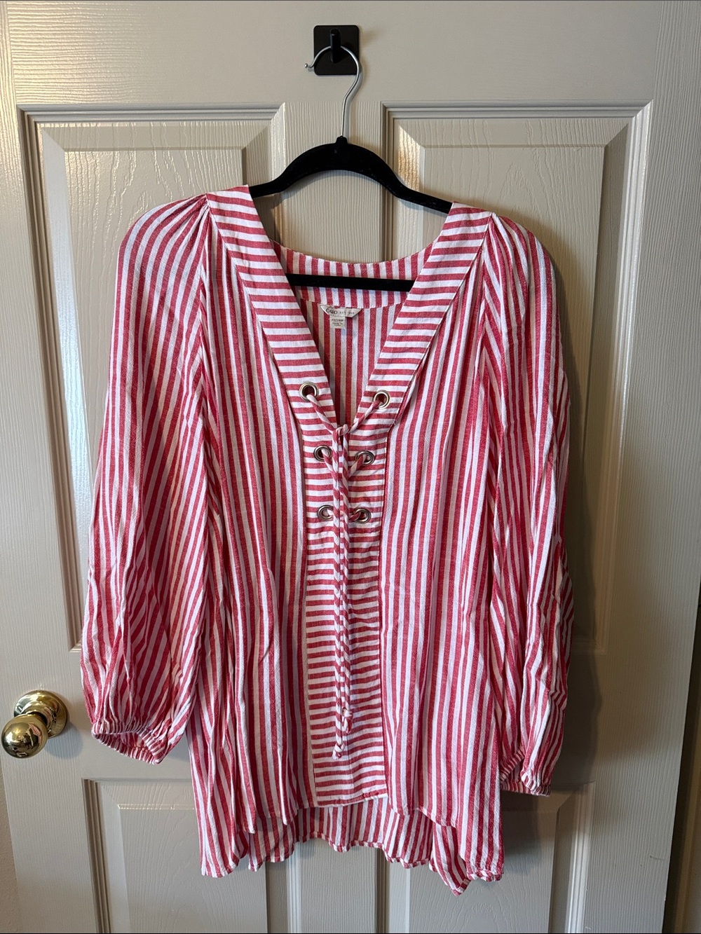 Cato Red and White Striped Lace-Up Tunic